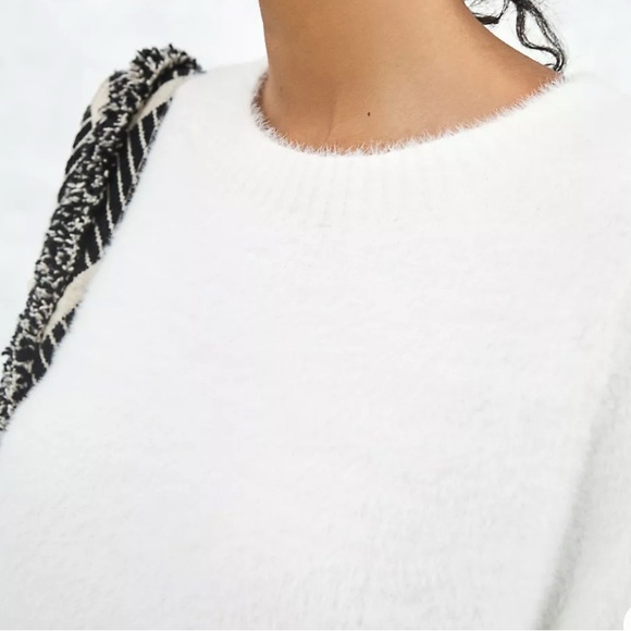 Anthropologie White Crew Neck Short Sleeve Sweater - Picture 6 of 10